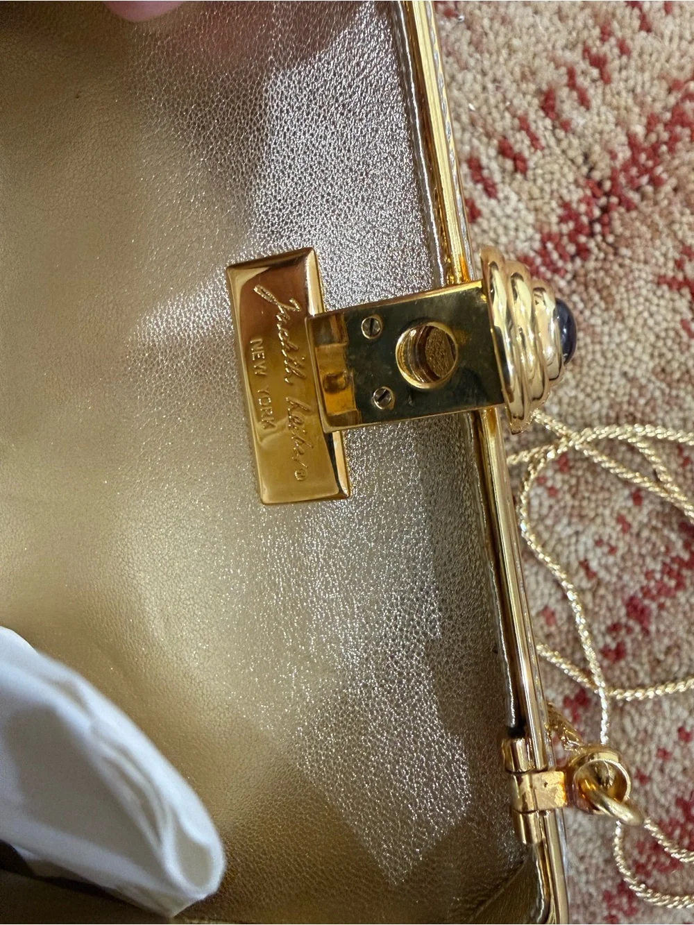 Judith Leiber Silver Crystal Minaudière with Gold Frame - never used